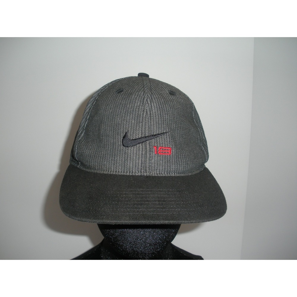 Nike Grey Corduroy Texture Black Brim Adjustable Hat Swoosh 18 Logo Cap